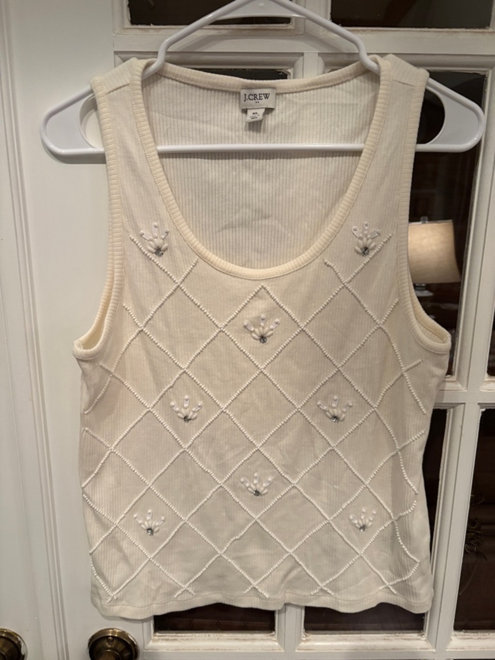 029 J. Crew Cream Embellished Ribbed Tank